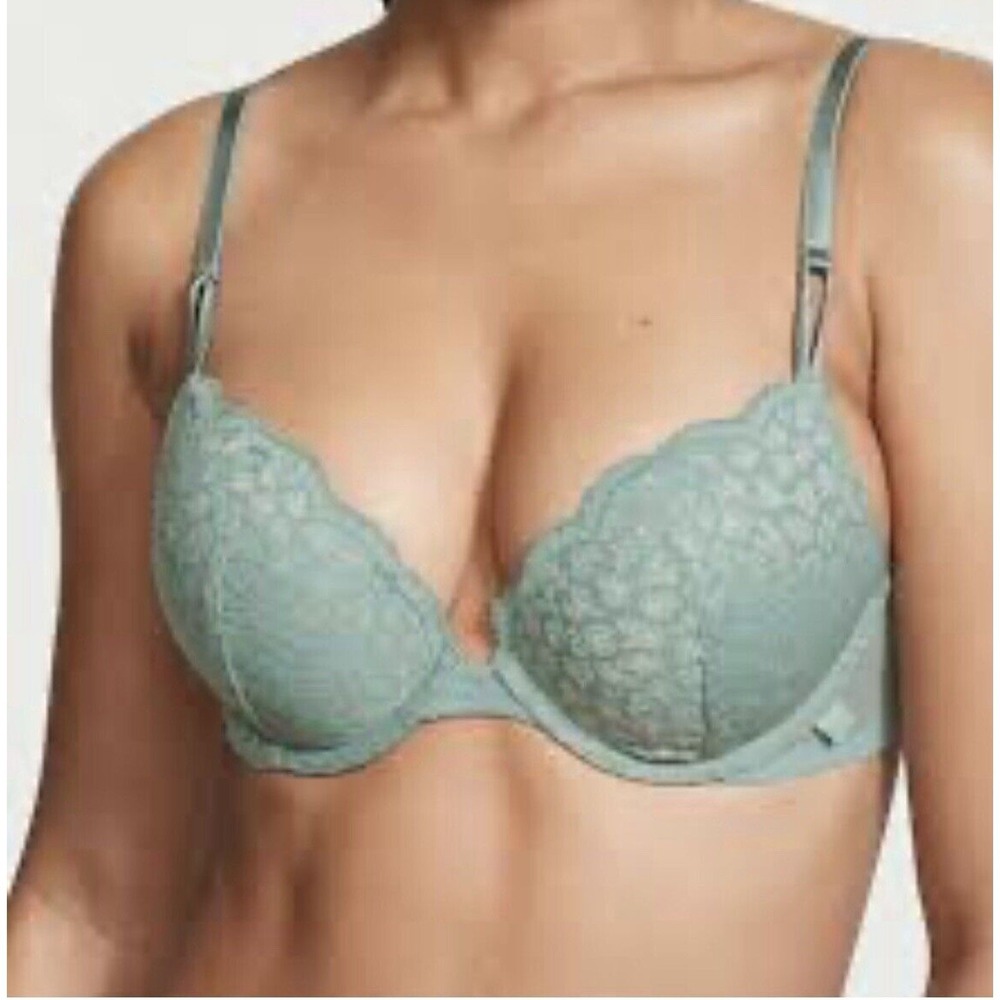 Victoria's Secret Lace Underwire Unlined Demi Bra‎ teal green gold Size 38DDD